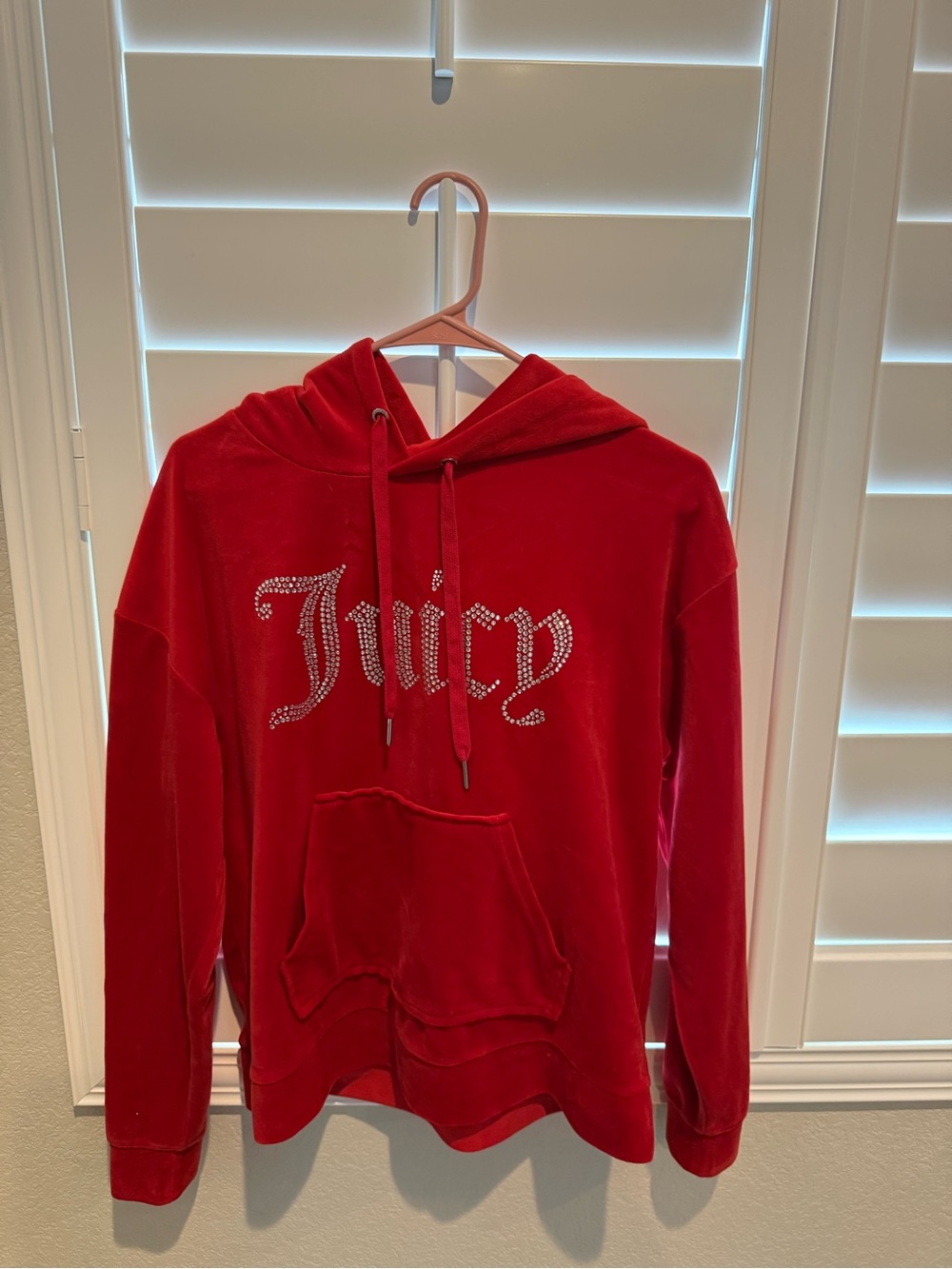 Juicy Couture Red Velour Hoodie with Crystal Logo